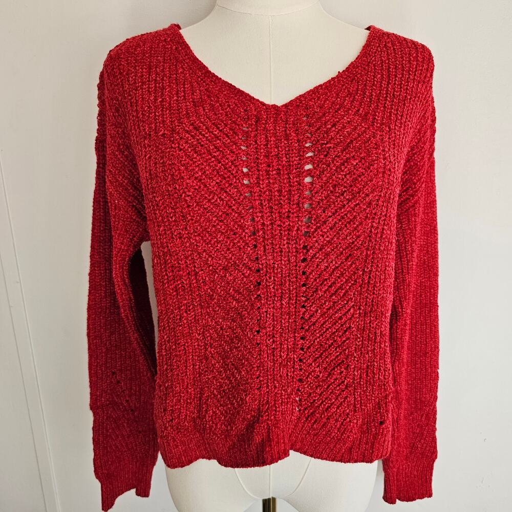 Takara M Ruby Red Open-Knit V-Neck Pointelle‎ Cottagecore